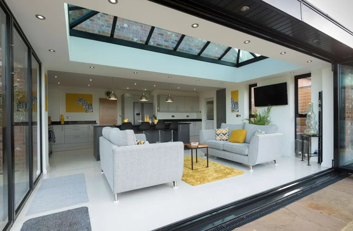 Open-plan kitchen extension with a roof lantern built by ATKINSONS