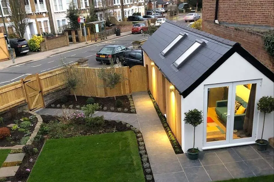 Garden room with landscaped garden built by ATKINSONS